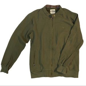 A. Tiziano khaki green full zip snap collar sweatshirt